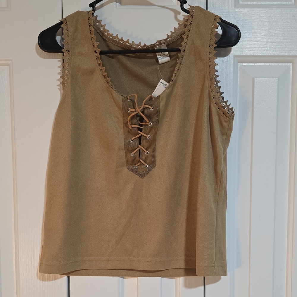 Lace-Up Tan Women's Top
